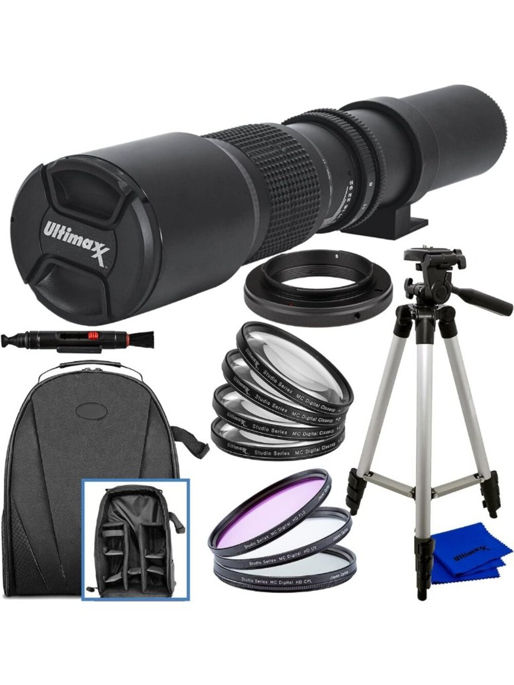 500mm f/8 Telephoto Lens Kit for Canon EOS Cameras - Manual Focus, Multi-Coated